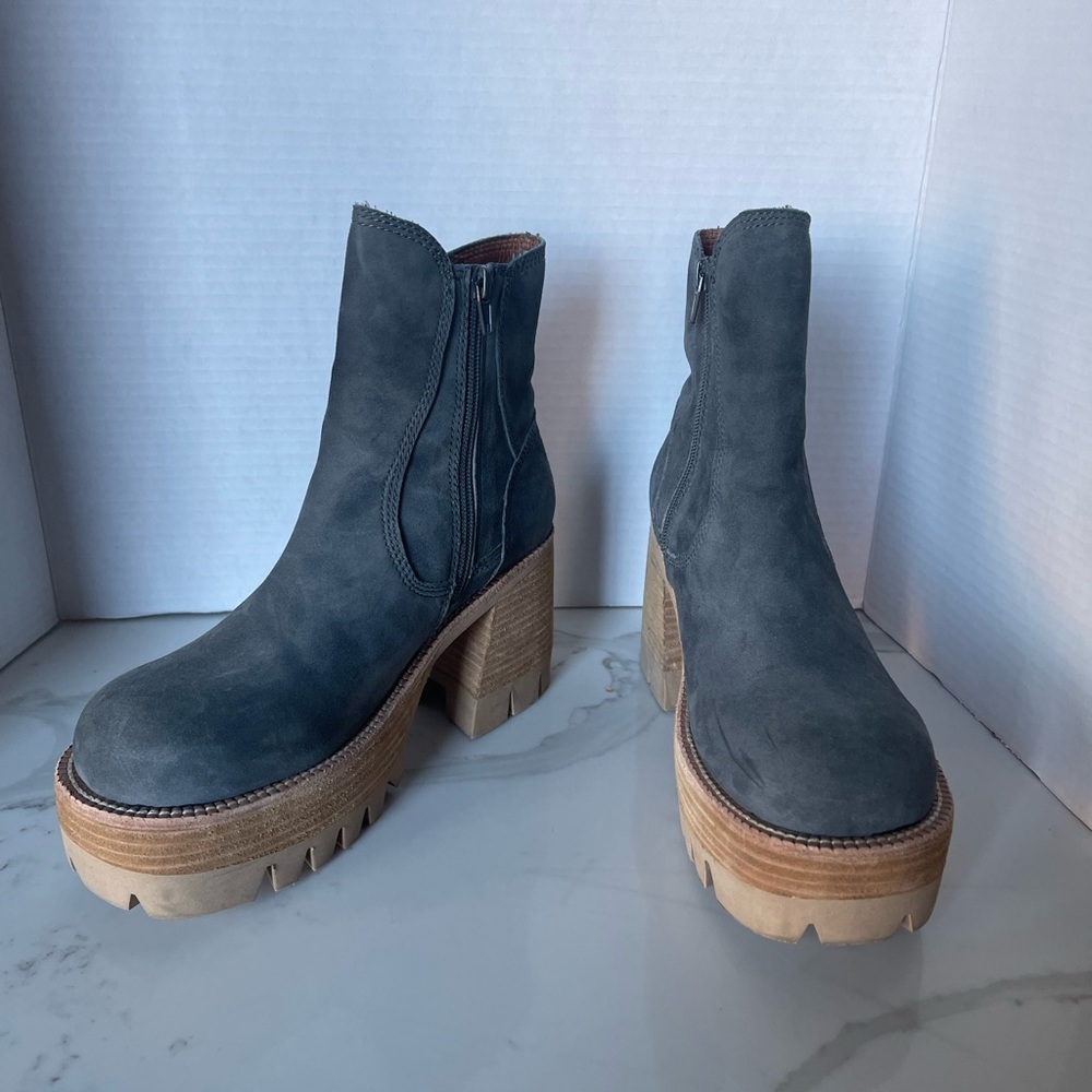 Free People Peston Chelsea Boot Suede Platform Zip Block Heel Gray Size 8 NEW - Picture 4 of 15